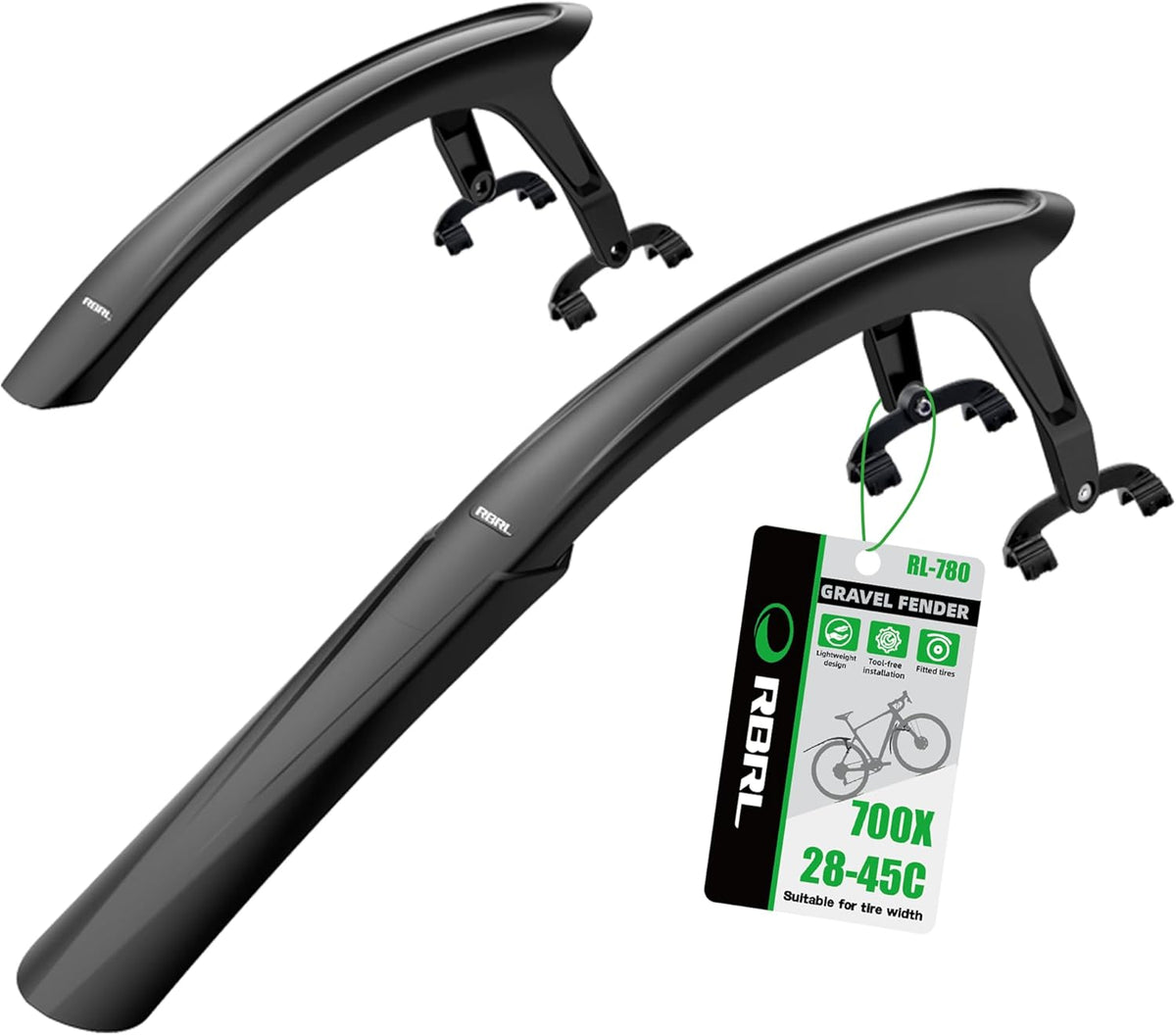 RBRL Gravel Mudguard Set - Universal fit front fork & rear chainstay mount - 28c to 45c tyres -two points fixation