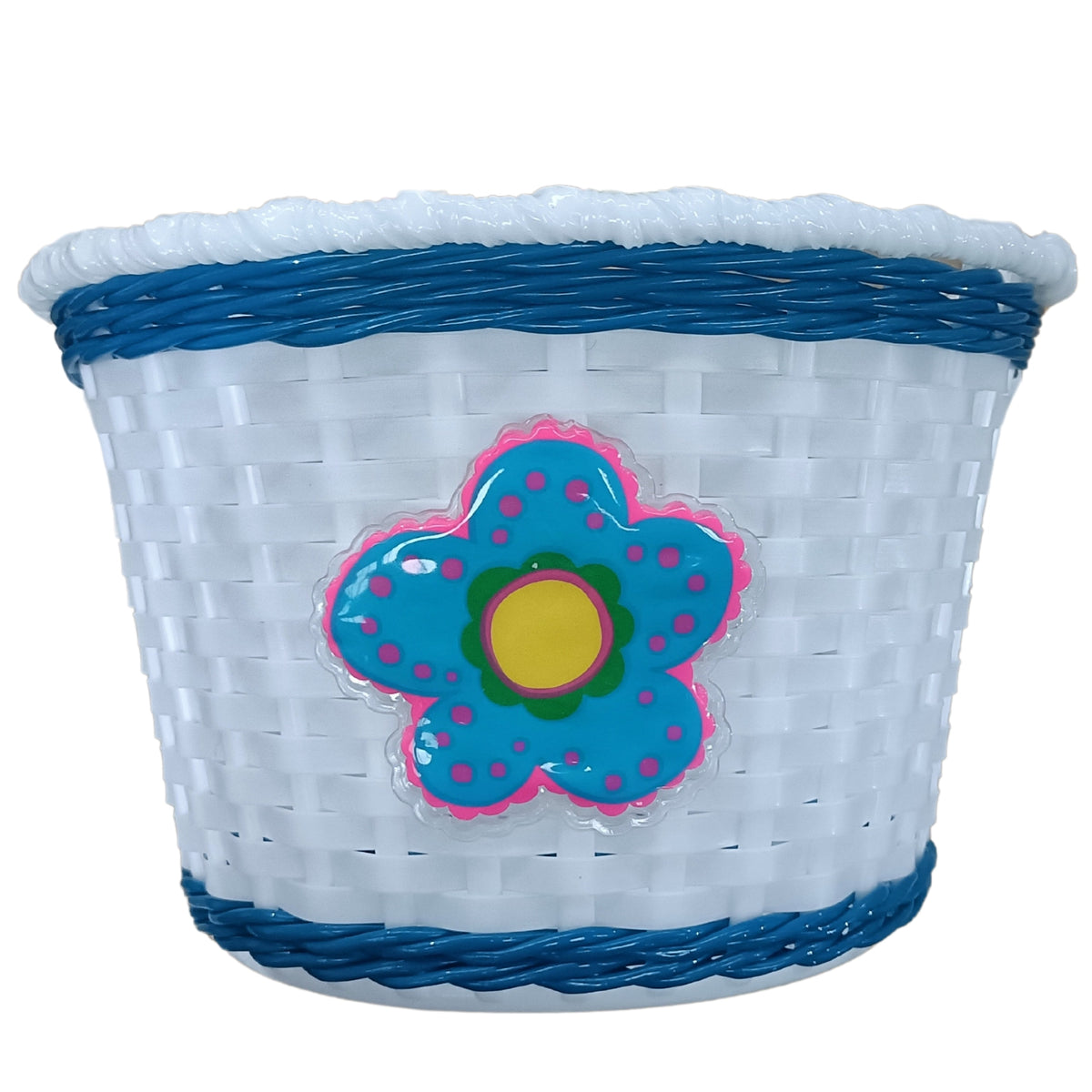 Rascal Kids Front Plastic Basket Small - Blue - with Flower - 235x165x155mm