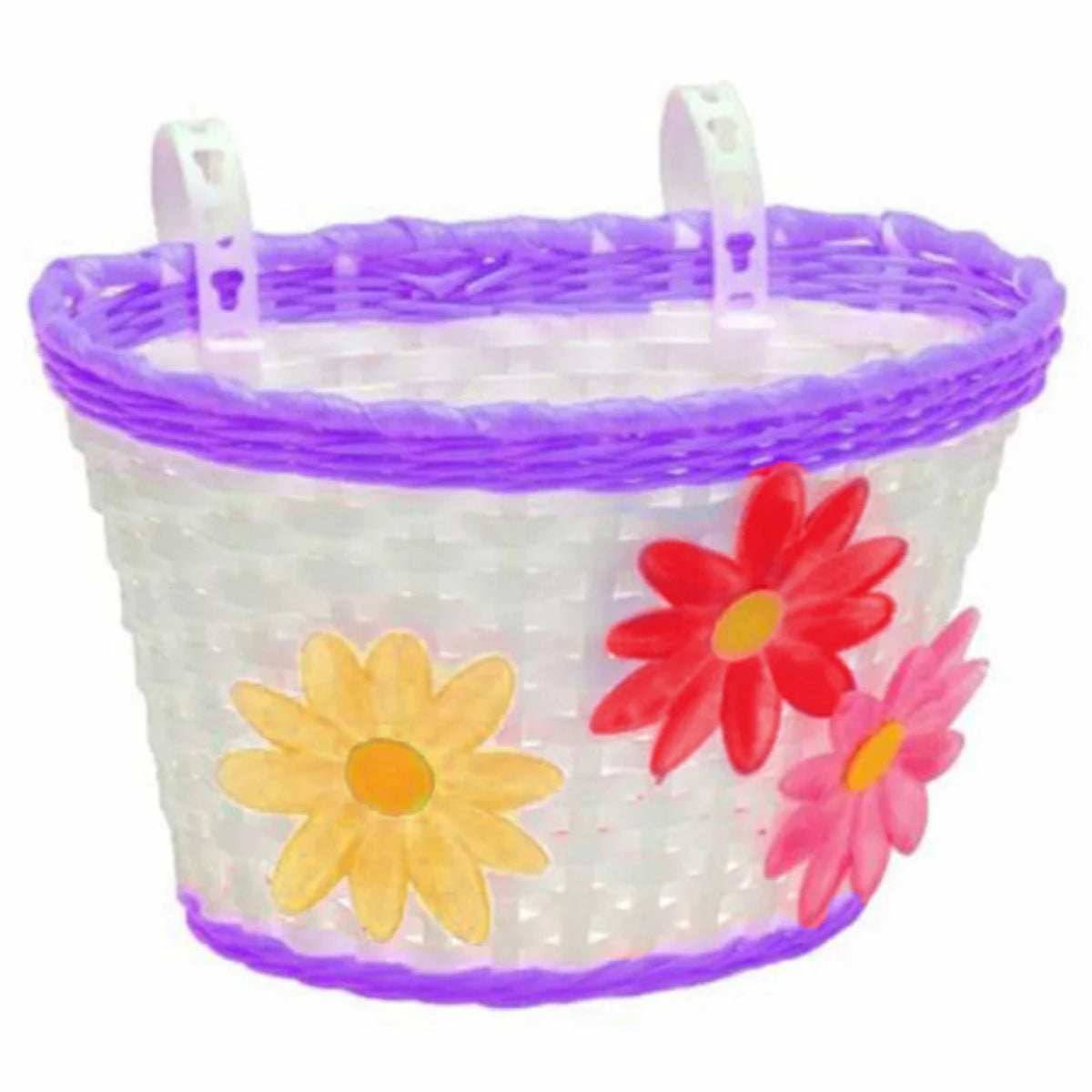 Rascal Kids Front Plastic Basket Small - Purple - Flowers - 235x165x155mm