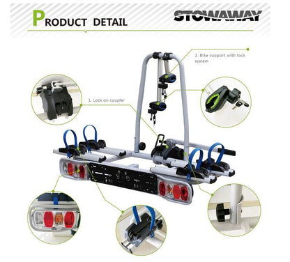 STOWAWAY Bike Carrier Car Rack for E-Bikes - Tow Ball Mount - 2 Bikes