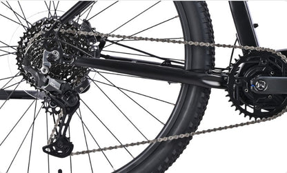 Shimano Cues 10-speed gearing, you’ll enjoy smooth, reliable shifts on this electric mountain bike, no matter how rugged the terrain gets. (Shift sensor included.)