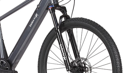 The 100mm travel fork absorbs bumps and shocks, providing a smooth, controlled ride whether you’re navigating off-road trails or uneven city streets. Ride confidently, no matter the terrain with our adventure electric mountain bike.