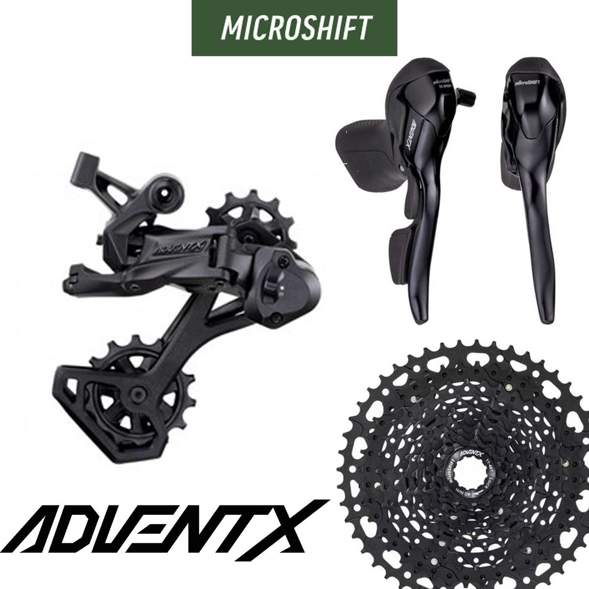 MICROSHIFT Groupset - ADVENT X Gravel Steel - Drop Bar Shifter - 1x10 Speed - 11-48T / RD-6205GM Rear Derailleur / SB-M1