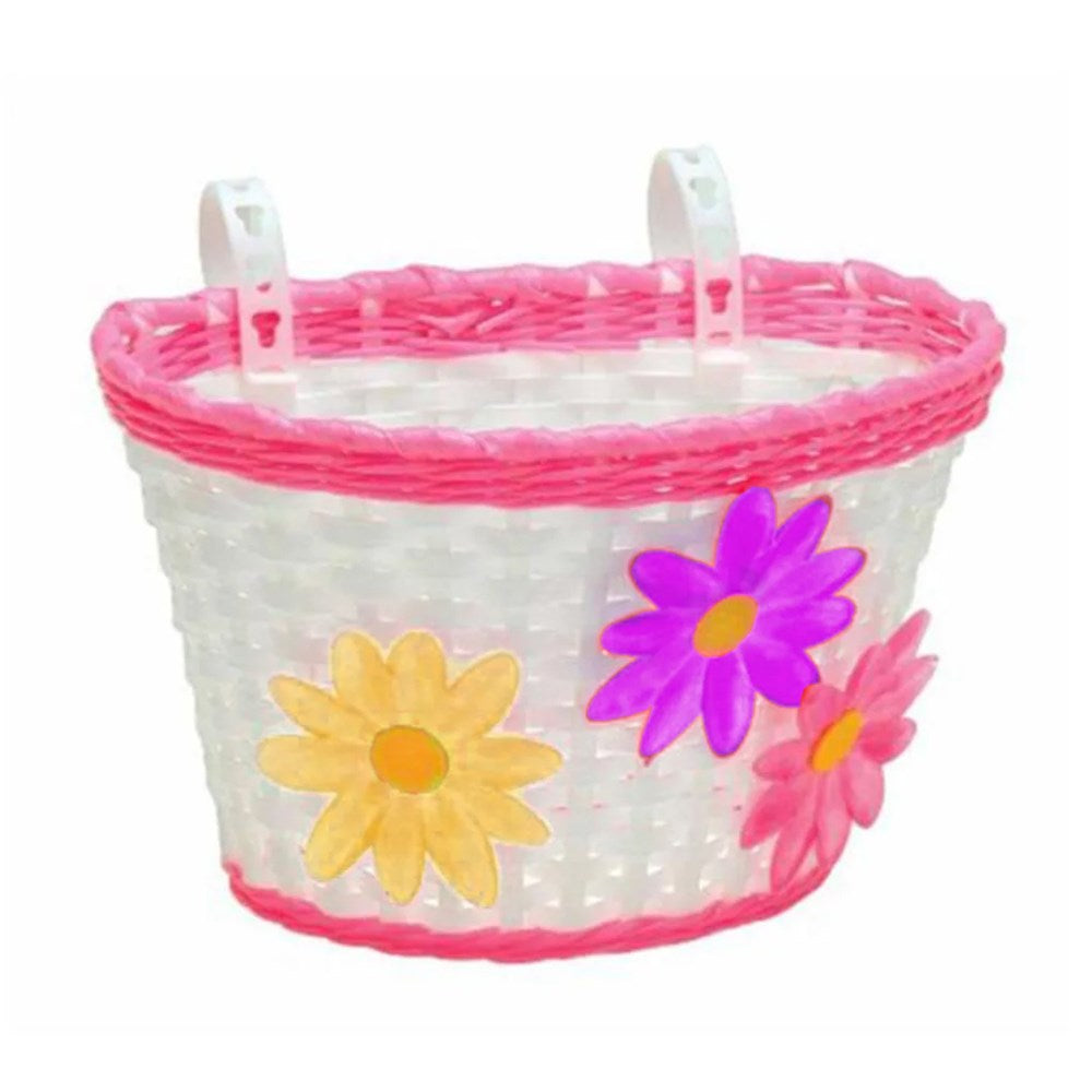 Rascal Kids Front Plastic Basket Small - Pink - with Flowers - 235x165x155mm