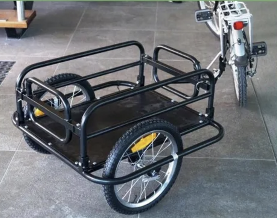 60kg capacity two-wheeled bike cargo trailer attached to bicycle