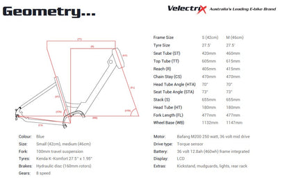 VeletriX 2023 Urban Pulse ST Blue electric bike Geometry