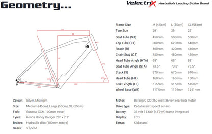 VeletriX 2023 Ascent 29 Silver electric bike geometry
