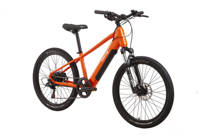 This 23 Hurricane 24 Orange Electric Bike from VeletriX is the best present any kid could wish for ride to and from school with ease and go adventuring off road with this amazing E-bike designed for young adults and kids.