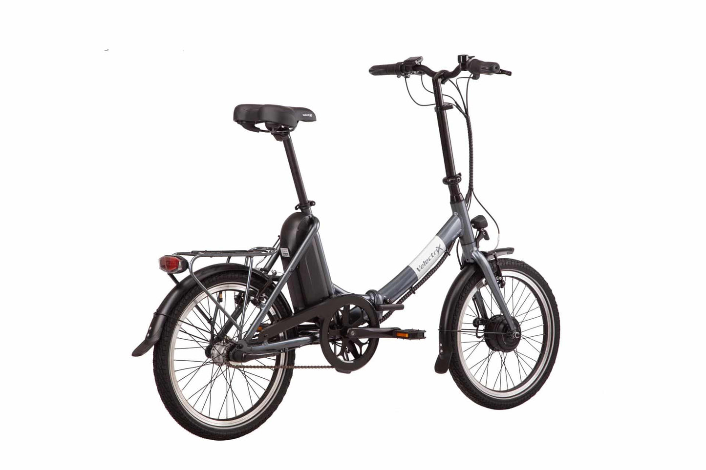 want an electric bike but don't have storage? look no further than the 22 Fold Away Grey E-Bike from VeletriX