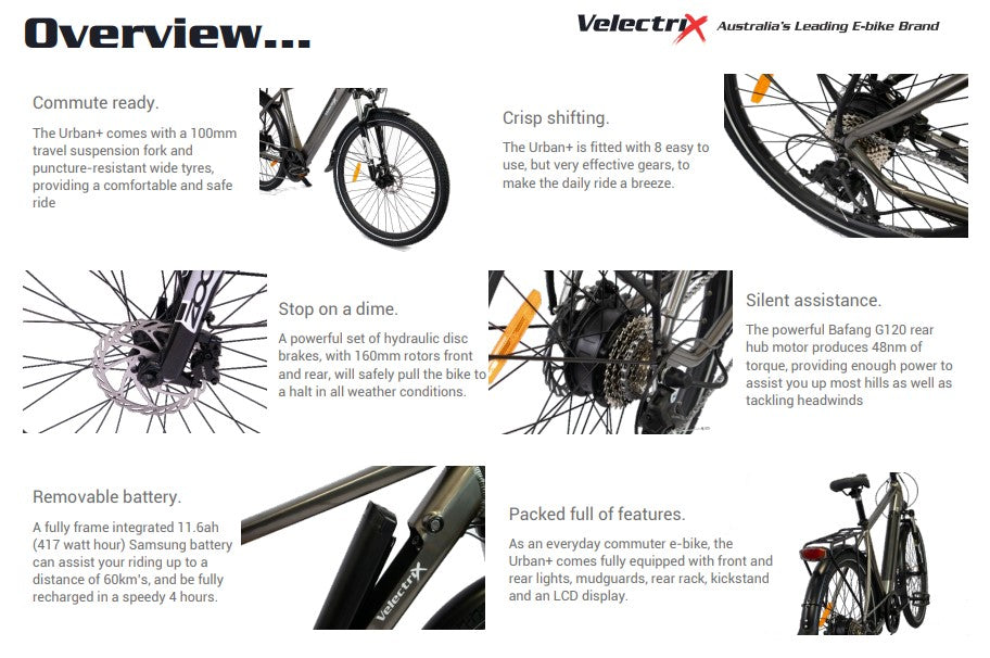 2023 VeletriX Urban+ GREY electric bike specifications 